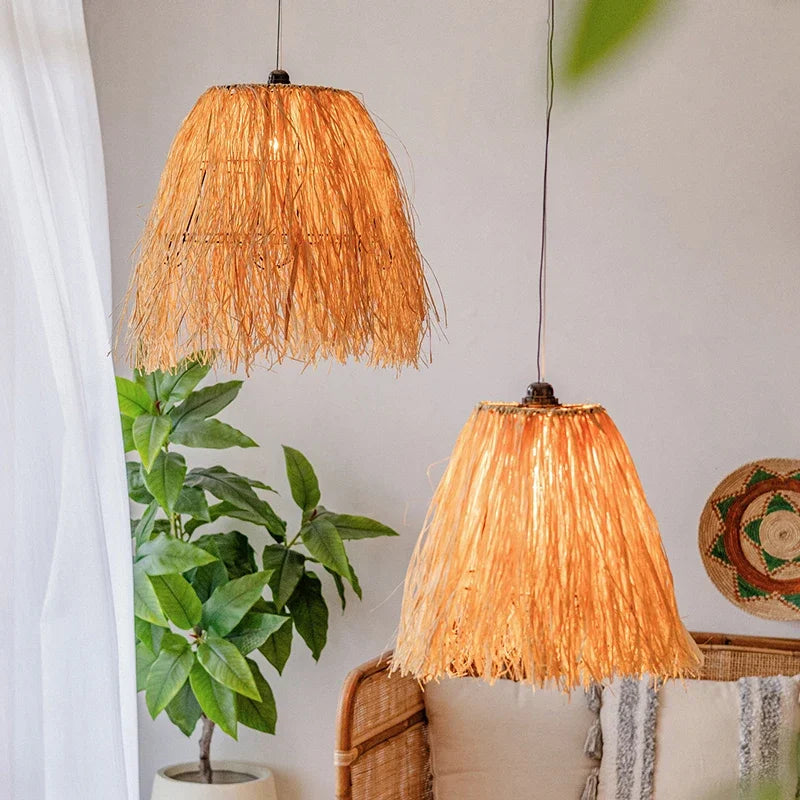 Afralia™ Nordic Raffia Chandelier: Vintage Wabi Sabi LED Pendant Light Fixture