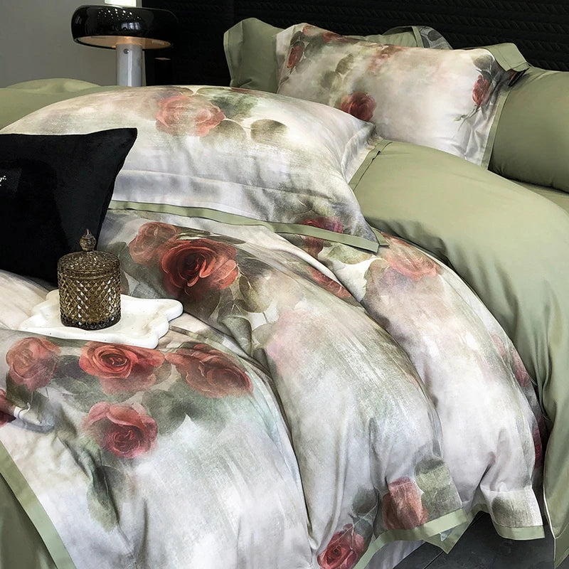 Afralia™ Vintage Rose Print Bedding Set: Duvet, Bed Sheet, Pillowcases
