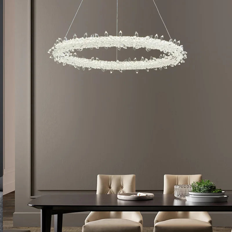 Afralia™ LED Glass Crystal Chandelier White Lustre Pendant Light for Home Decor