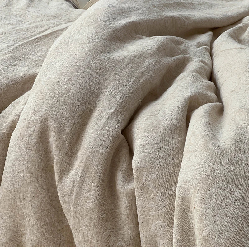 Afralia™ Linen Vintage Jacquard Lace Ruffles Bedding Set: Duvet Cover, Sheet, Pillowcases