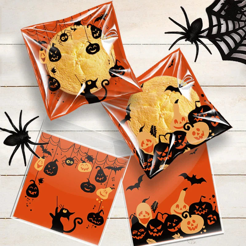 Afralia™ Halloween Biscuits Packaging Bags 100PCS - Kitchen Pastry Decoration Essentials