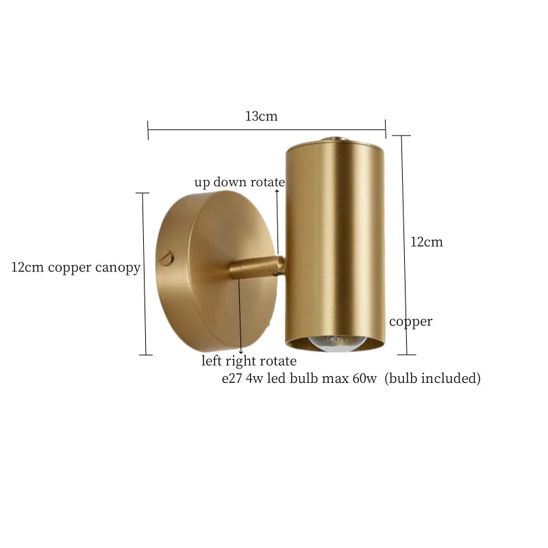 Afralia™ Nordic Copper LED Wall Lamp Pull Chain Switch Wandlamp