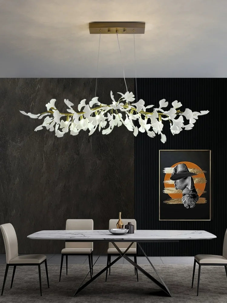 Afralia™ Luxe Ginkgo Leaves Chandelier Pendant Light for Living Room Bedroom