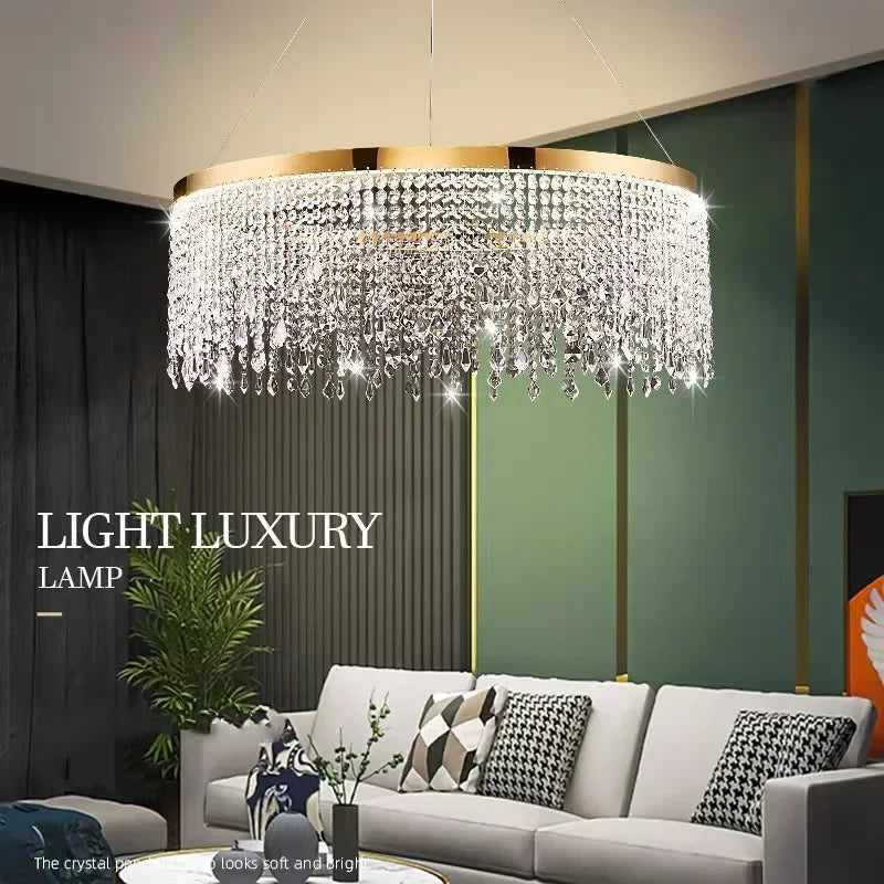 Afralia™ Modern Crystal Chandelier Pendant Light Luster LED Fixture for Home Living Dining Room