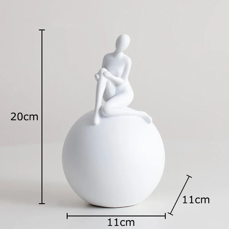 Afralia™ Geometric Base Character Statue Decor - Resin Sculpture for Aesthetic Room Ornaments