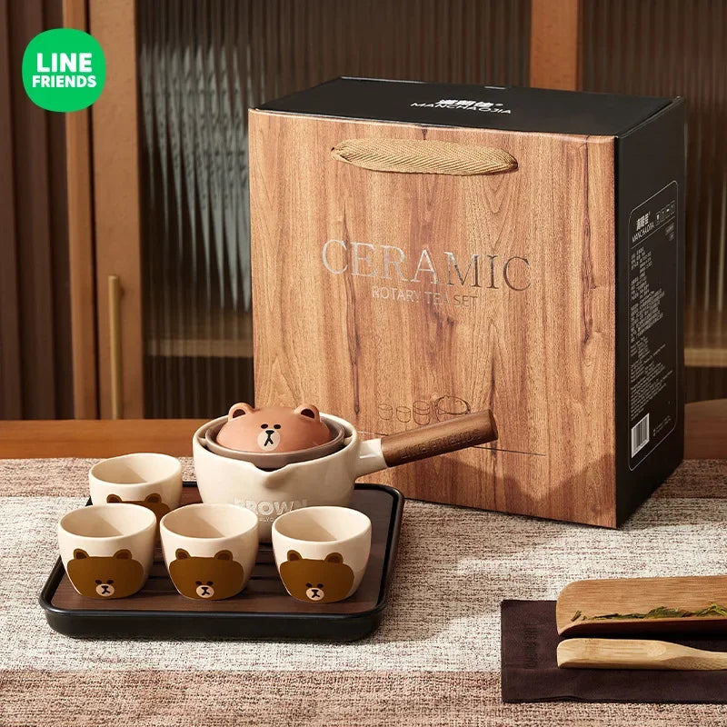 Afralia™ Ceramic Tea Set: Pot, 4 Cups, Portable Kung Fu, Lazy Side Handle, Quick Cup, Bubble Tea Tray
