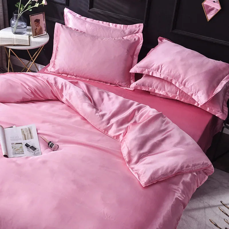 Afralia™ Summer Solid Rayon Silk Bedding Set Lightweight Quilt Cover Set Skin Friendly