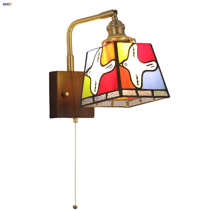 Afralia™ Tiffany Colored Glass LED Wall Light: Rotatable Design, Copper Finish
