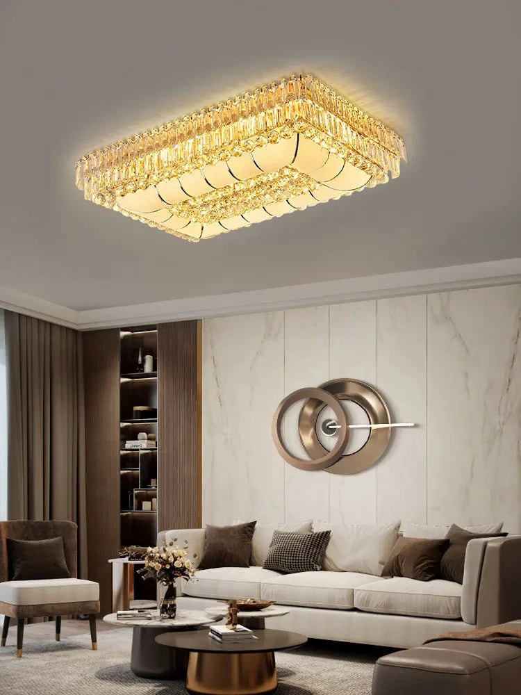 Afralia™ Gold Chrome Crystal LED Ceiling Chandelier for Living Room