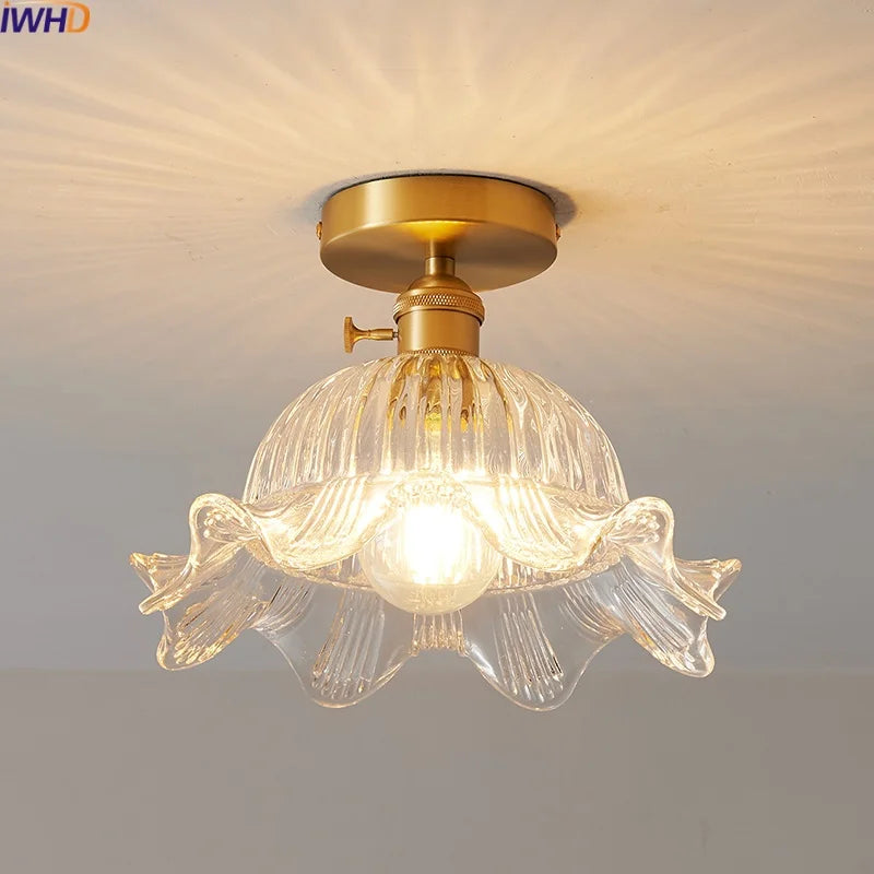 Afralia™ Glass Copper LED Ceiling Light - Simple Art Decorative Chandelier