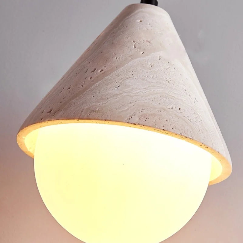 Afralia™ White Glass LED Pendant Light Fixture - Nordic Modern Yellow Travertine Hanging Lamp