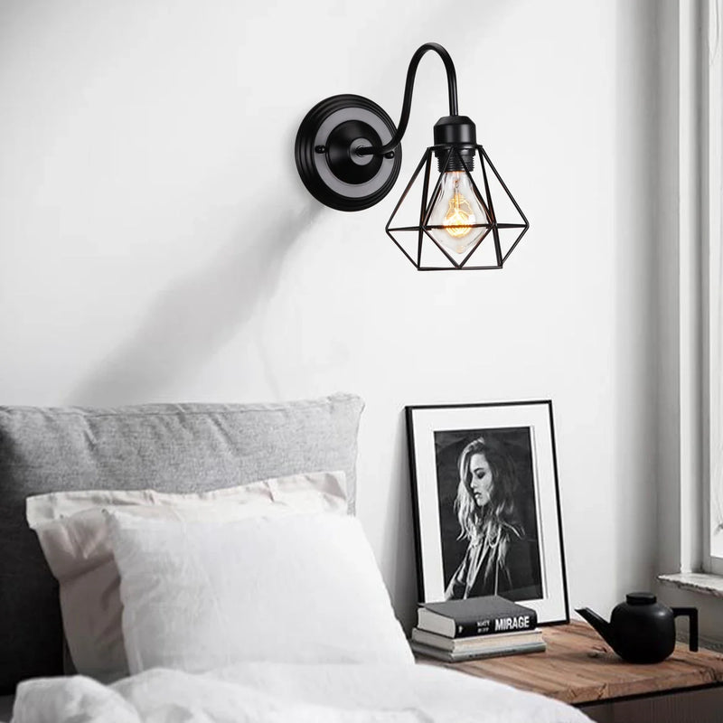 Afralia™ Vintage Iron Cage Wall Light Sconce E27 Loft Industrial Bedside Lampshade