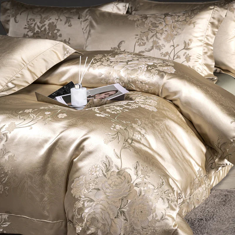 Afralia™ Luxe Satin Brocade Jacquard & Egyptian Cotton Patchwork Bedding Set