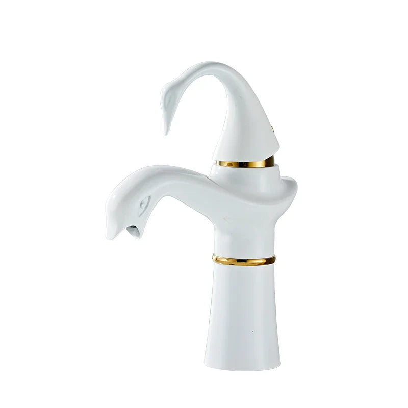 Afralia™ Swan Gold White Tall Basin Faucet: Brass Black Bathroom Mixer Tap