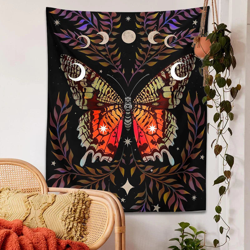 Afralia™ Moon Phase Butterfly Vintage Aesthetic Tapestry Butterfly Star Room Decor