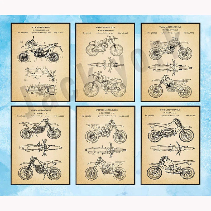 Afralia™ Dirt Bike Patent Blueprint Poster Canvas Wall Art