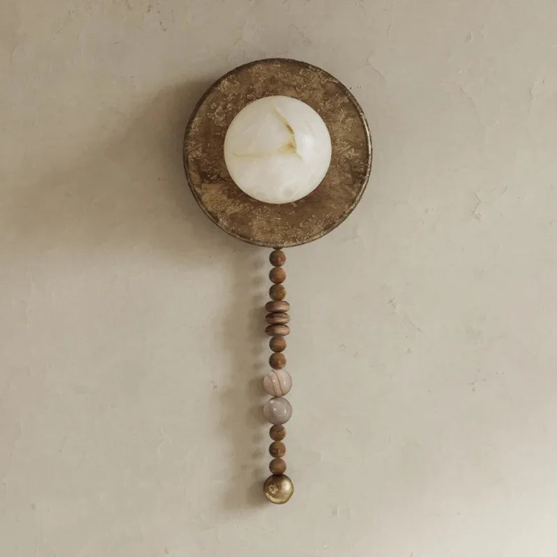 Afralia™ Retro Gold Round Wall Light: Handmade Wooden Sconce for Living Room, Hotel, Villa