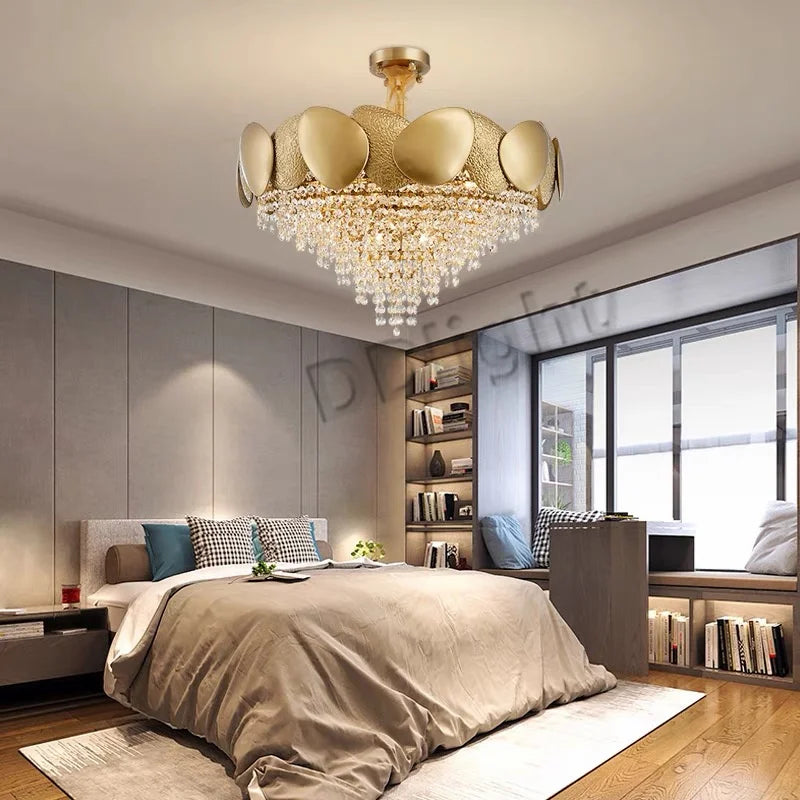 Afralia™ Crystal Tassles LED Pendant Chandelier | Modern Luxury Living Room Ceiling Light