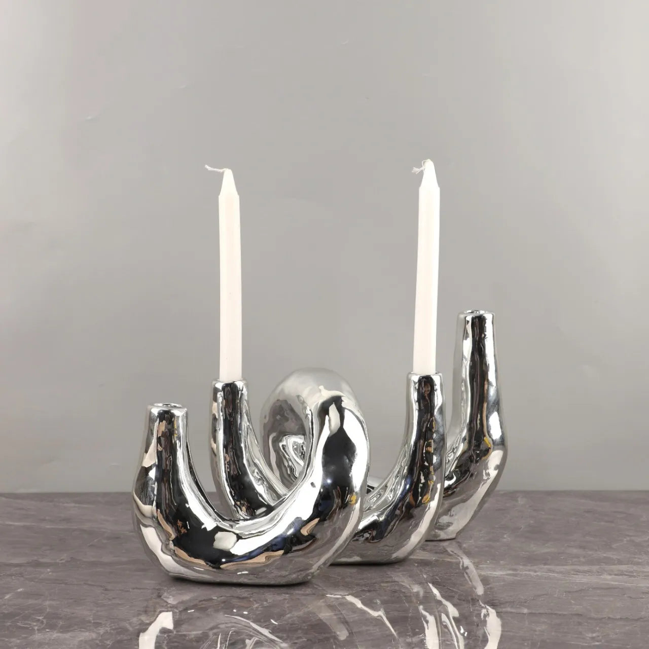 Afralia™ Silver Resin Geometric Candle Holder Candelabrum for Home Decor & Weddings