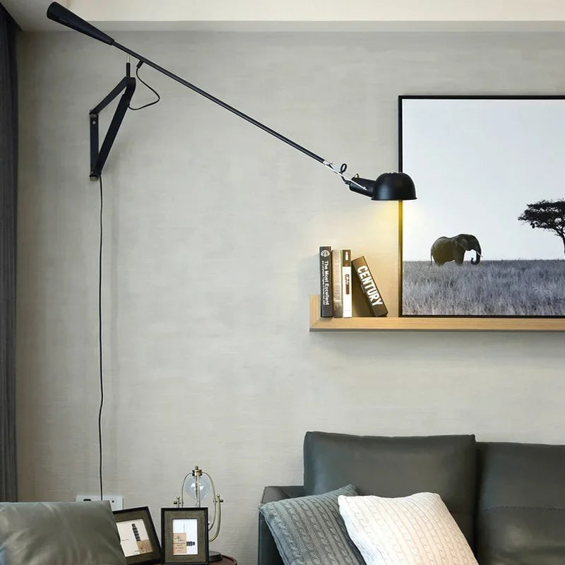 Afralia™ Dimmable LED Wall Lamp, Rotating Long Pole, Swinging Black and White Industrial Design