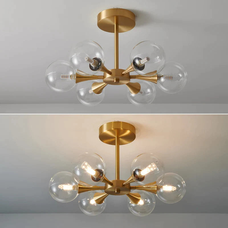 Afralia™ Modern Copper Glass Ball LED Chandelier for Kitchen, Bedroom, Dining Room