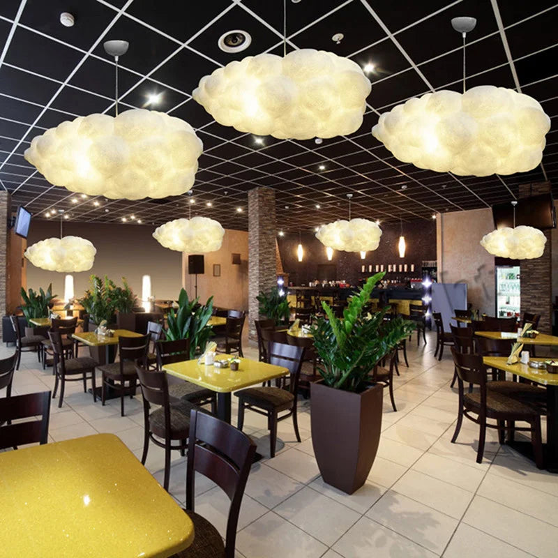 Afralia™ Cloud Chandelier: Cotton Lampshade Hanging Light for Bedroom & Living Room