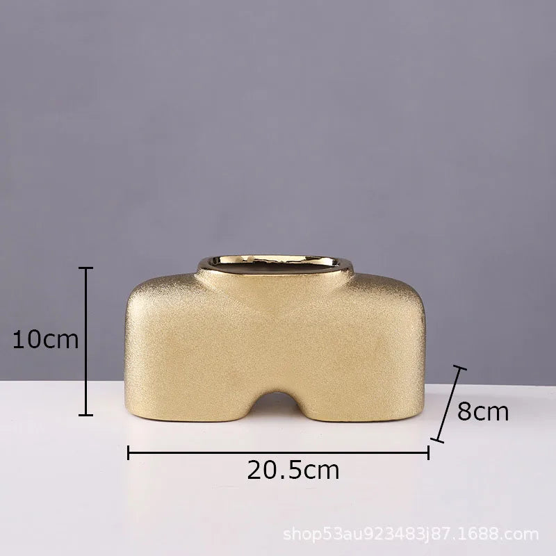 Afralia™ Gold Ceramic Vase Desk Decor Artificial Flower Arrangement Aesthetic Room Vase