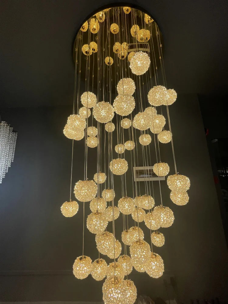 Afralia™ LED Glass Ball Chandelier for Staircase Duplex Villa Loft Hollow Living Room