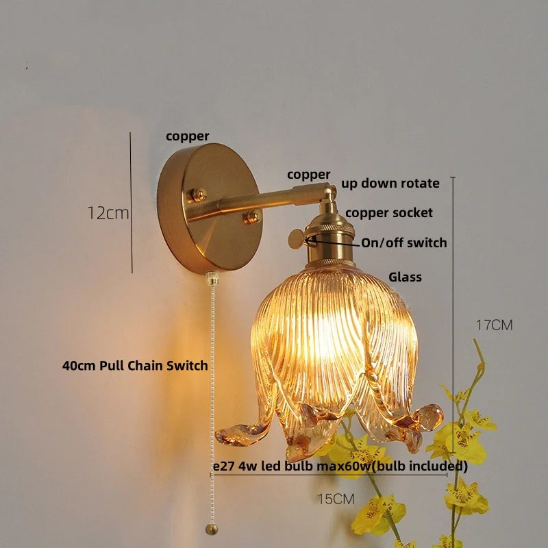 Afralia™ Loft Amber Glass LED Wall Light Fixture with Vintage Knob Switch
