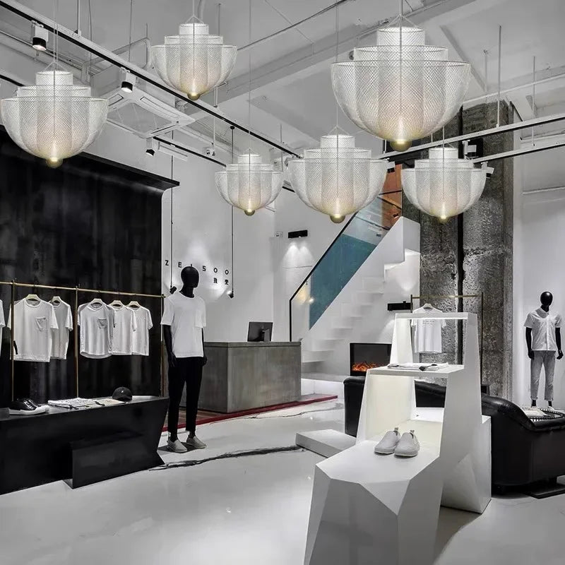 Afralia™ Metal Grid Pendant Lights: Modern Nordic Design LED Chandeliers for Dining Restaurant