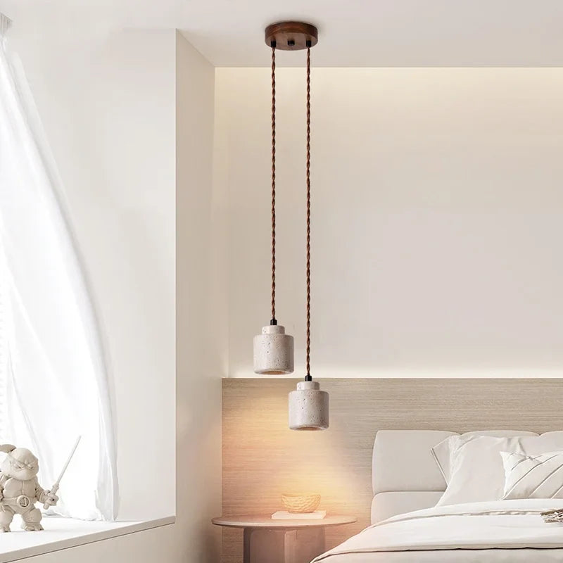 Afralia™ LED Hanging Light Fixture Yellow Travertine Nordic Wire Adjustable Pendant Lamp