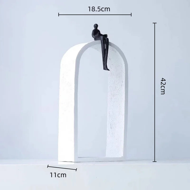 Afralia™ Resin Handicraft Geometric Ring Arch Portrait Sculpture Black Figurine Home Decor