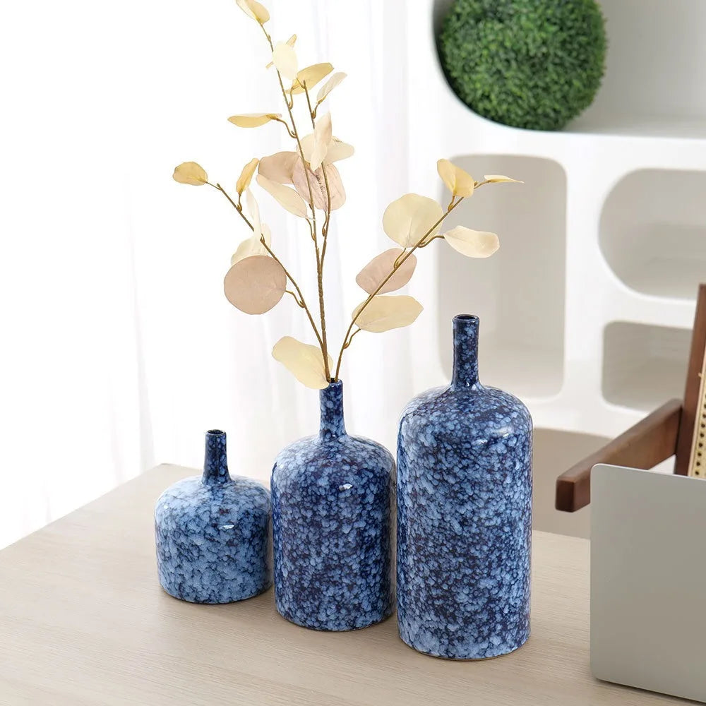 Afralia™ Blue Ceramic Vase Porcelain Pot Flower Arrangement Home Decor Accessories
