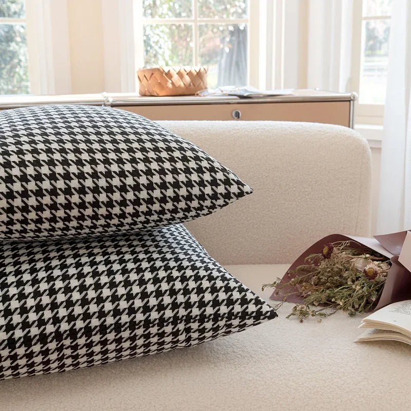 Afralia™ Classic Houndstooth Pillow Cover Square Weave for Modern Chic Home Décor