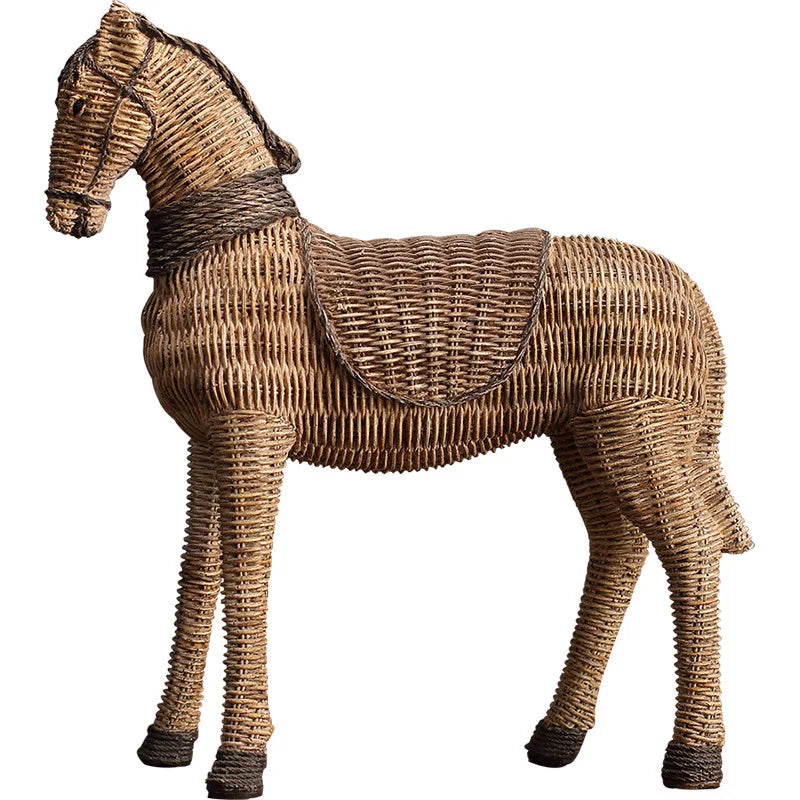 Afralia™ Rattan Texture Horse Statue Home Decoration - Resin Animal Figurine