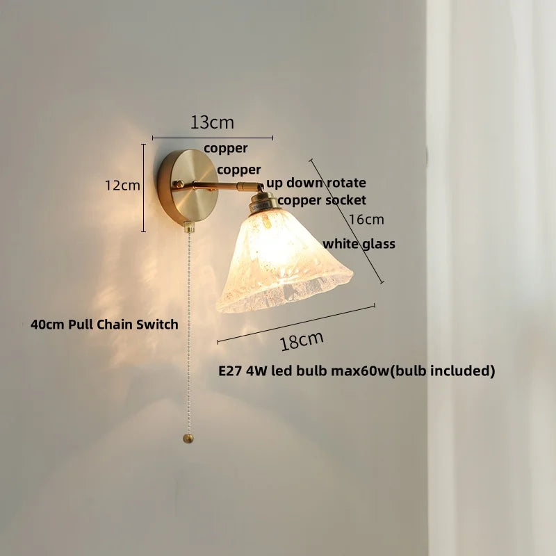 Afralia™ Blue Glass Wall Sconce Pull Chain Switch Modern Stair Light