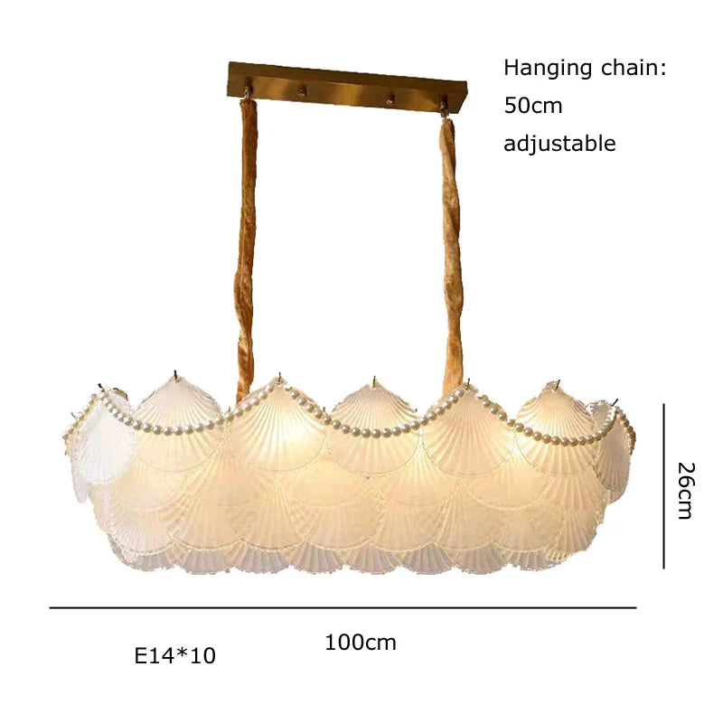 Afralia™ Shell Glass Gold Lustre LED Chandelier - Luxury Hanging Lamp