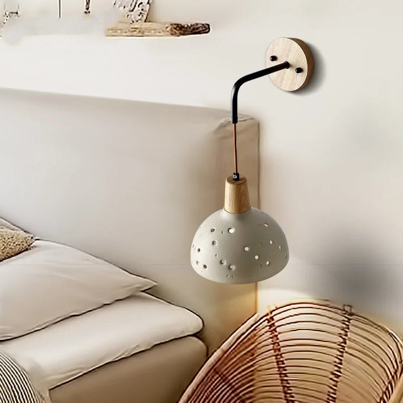 Afralia™ Adjustable Wall Lights Pull Chain Switch Wood Socket Cement Modern Bedside Lamp