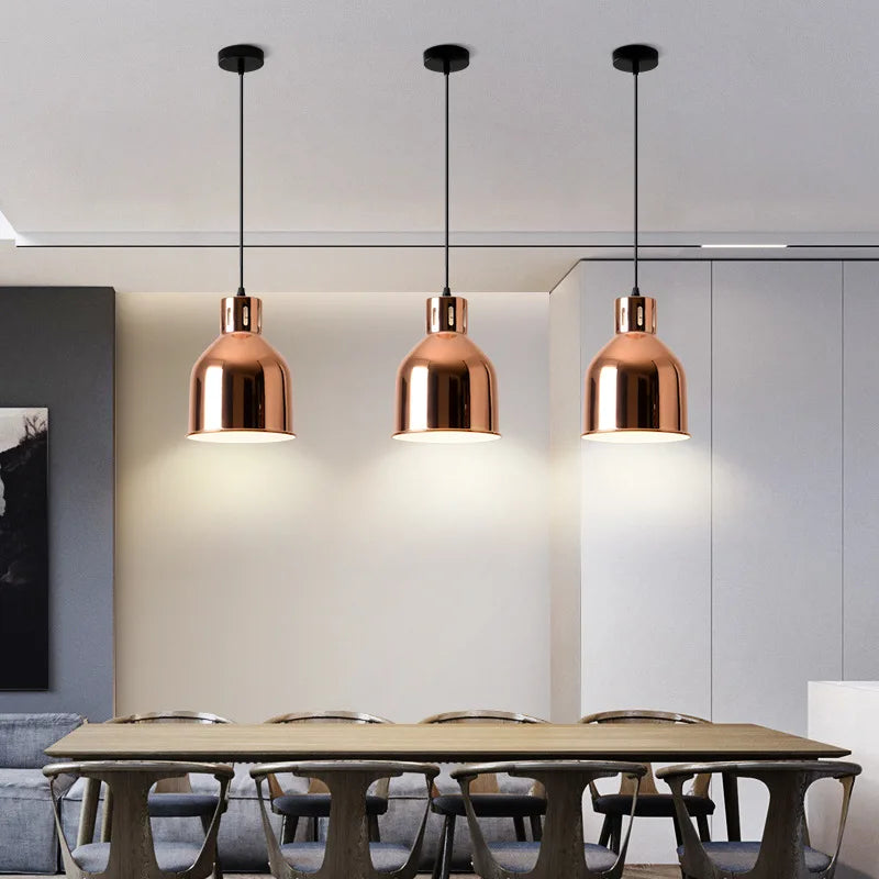Afralia™ Rose Gold Pendant Lights: Nordic Plating Metal Hanging Lamp for Dining Room & Kitchen.