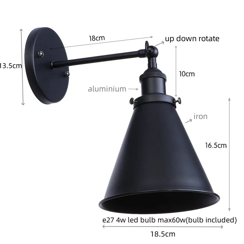 Afralia™ Vintage LED Wall Lights Pull Chain Lens Stair Aisle Bedside Lamp Iron Lightings