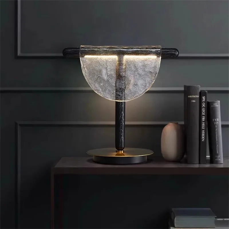 Afralia™ Amber Glass Table Lamp: Nordic Minimalist LED Nightstand Decor
