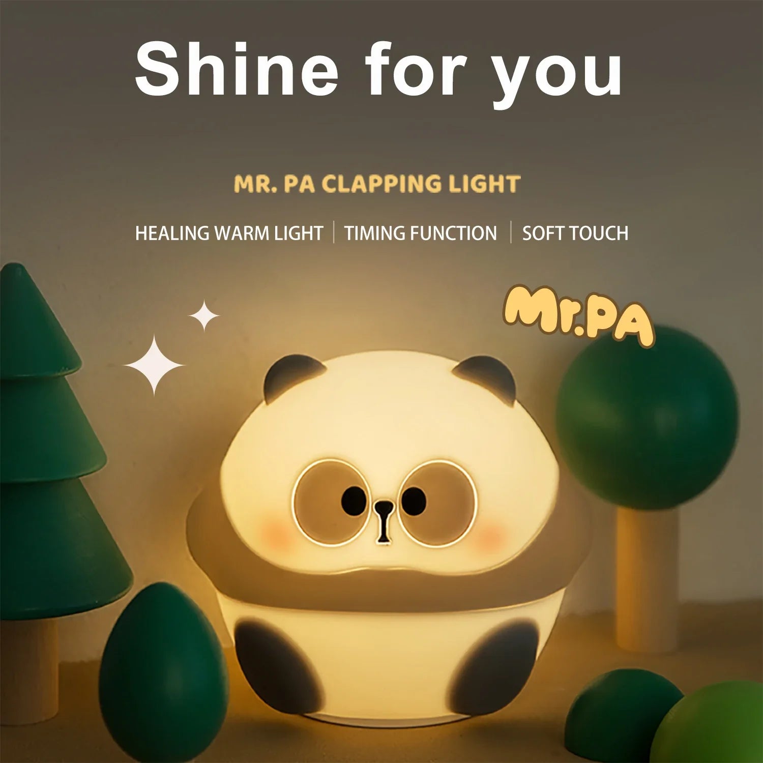 Afralia™ Cute Panda Silicone LED Night Light USB Rechargeable Timer Sleep Lamp