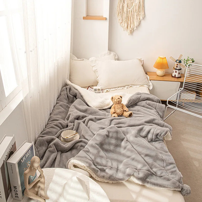Afralia™ Tuscan Faux Rabbit Fur Embroidered Plush Throw Blanket cozy Winter Warmth