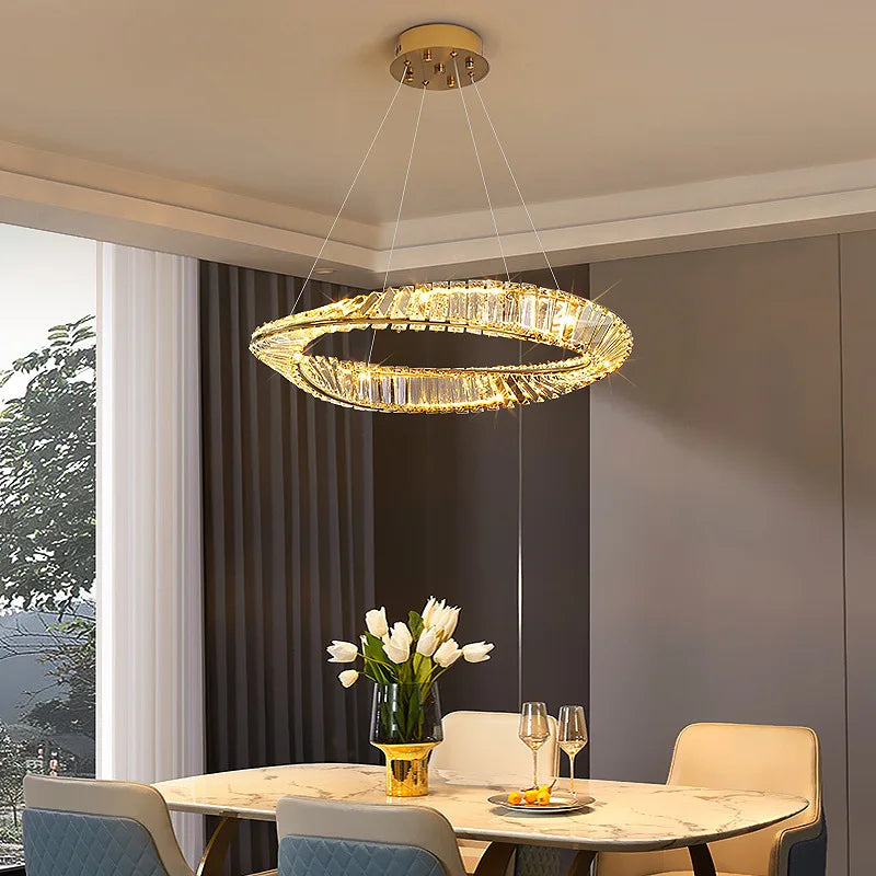 Afralia™ Crystal LED Chandelier: Elegant Irregular Ring Pendant Light for Modern Home Decor