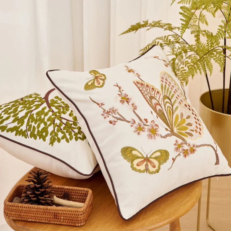 Afralia™ Butterfly Tree Embroidered Cushion Cover for Office Sofa & Home Decoration.