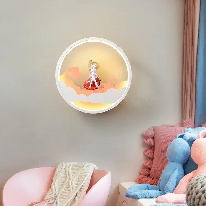 Afralia™ Nordic Heart Crown Wall Lamp for Princess Children's Room, Aisle, Bedroom - Strawberry Girl Ornament