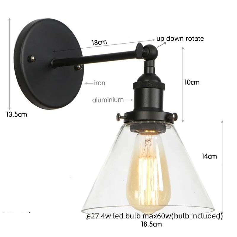 Afralia™ Loft LED Wall Lamp Vintage Pull Chain Switch Iron Bathroom Light