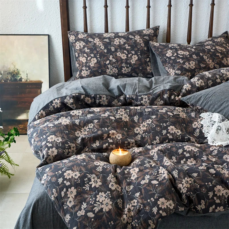 Afralia™ 100% Cotton Double-Layer Floral Jacquard Duvet Cover Set