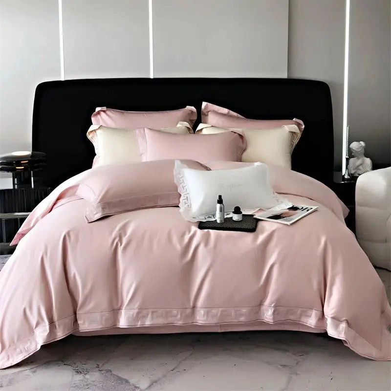 Afralia™ Gold Embroidery Duvet Set, Black Egyptian Cotton Bedding, 1000TC, Double King Queen