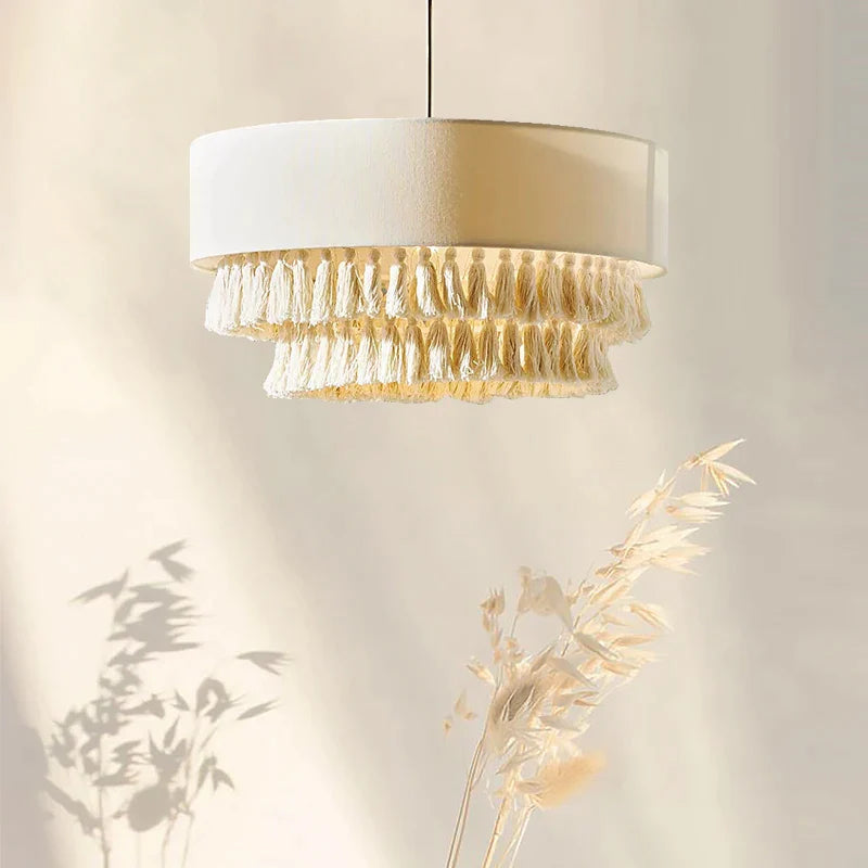 Afralia™ Creamy Bohemian Wabi Sabi Fabric Chandelier for Creative Bedroom and Dining Room